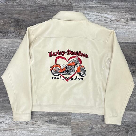 Harley Davidson Motorcycles Cream Women M Faux Leather Biker Asymmetrical Jacket - Picture 1 of 13